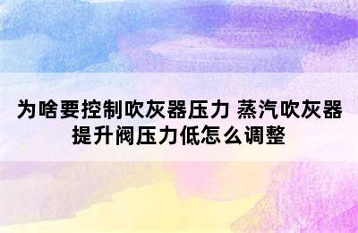 为啥要控制吹灰器压力 蒸汽吹灰器提升阀压力低怎么调整